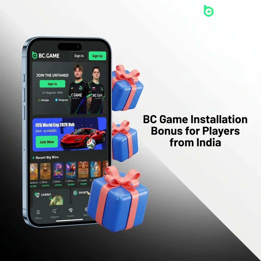 BC Game India 2026 installation bonus showing 220% to 500% rakeback across first four deposits