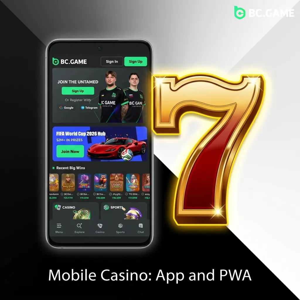 Mobile casino app and PWA with slots, live tables, bonuses, payments, and one wallet across browsers