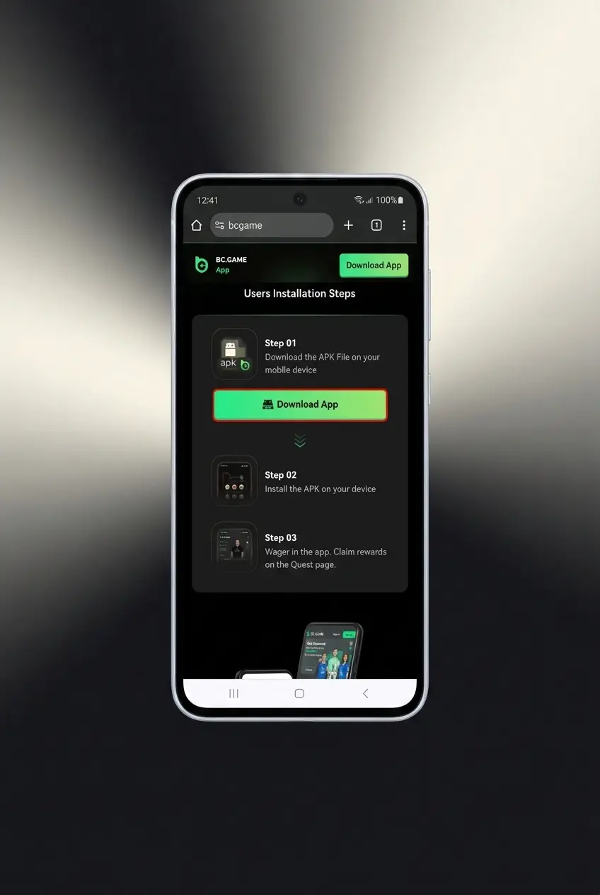 BC Game APK download and installation steps for Android phones, including settings and app login