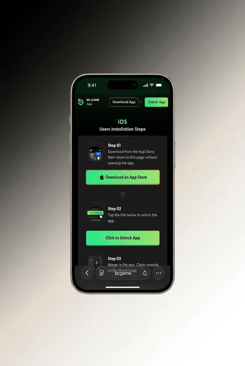 BC Game iOS app installation guide showing Safari Add to Home Screen steps for iPhone and iPad