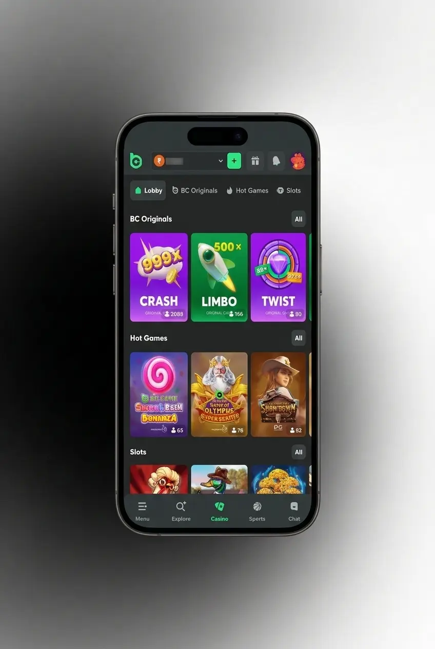 BC Game slot games guide showing five setup steps from login to choosing spins and account limits