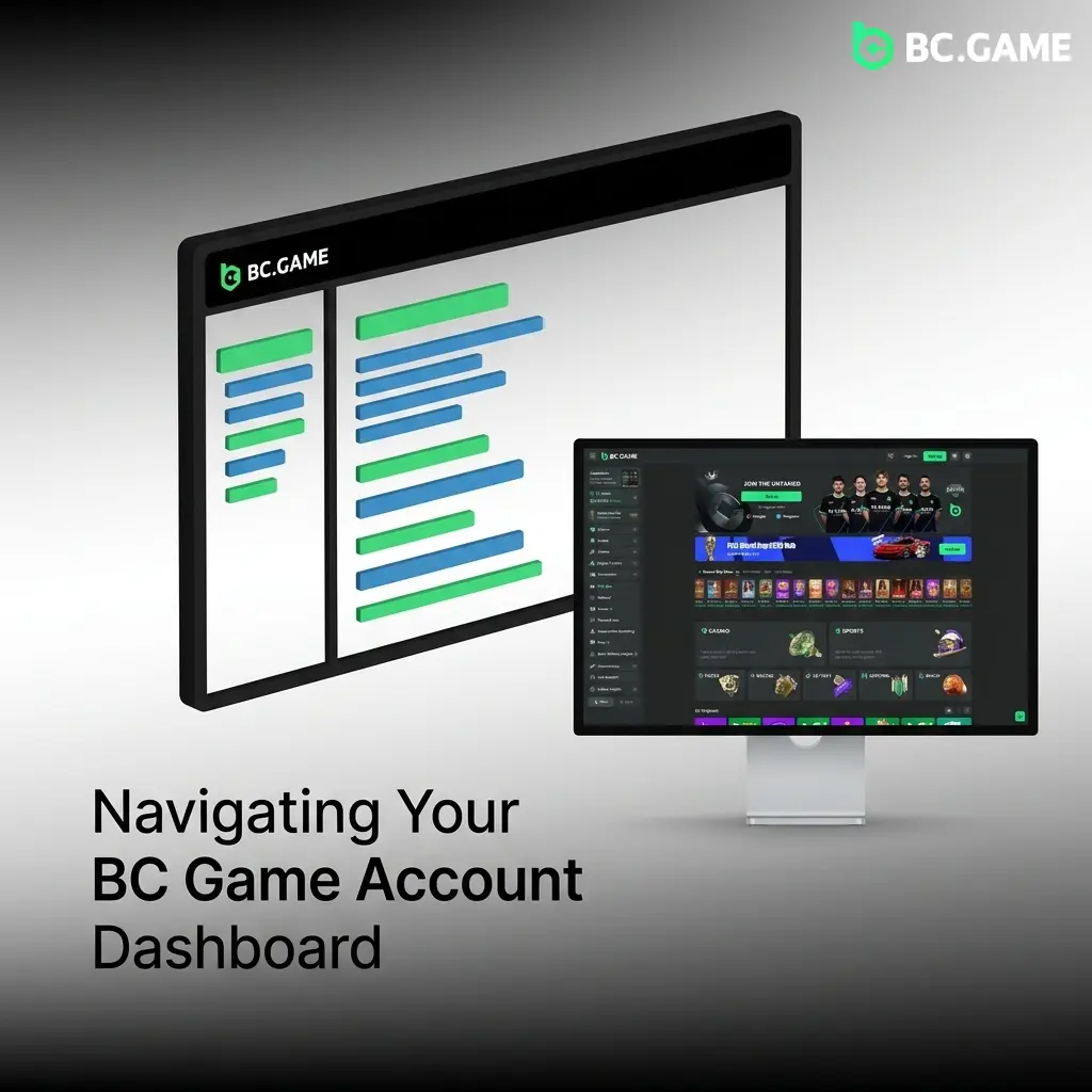 BC Game account dashboard showing balances, bets, bonuses, VIP progress, KYC status, and 2FA security