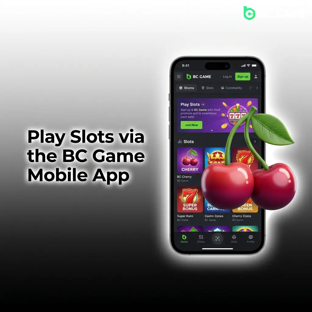 BC Game mobile app slots lobby with search, demo play, cashier and promotions on Android and iPhone