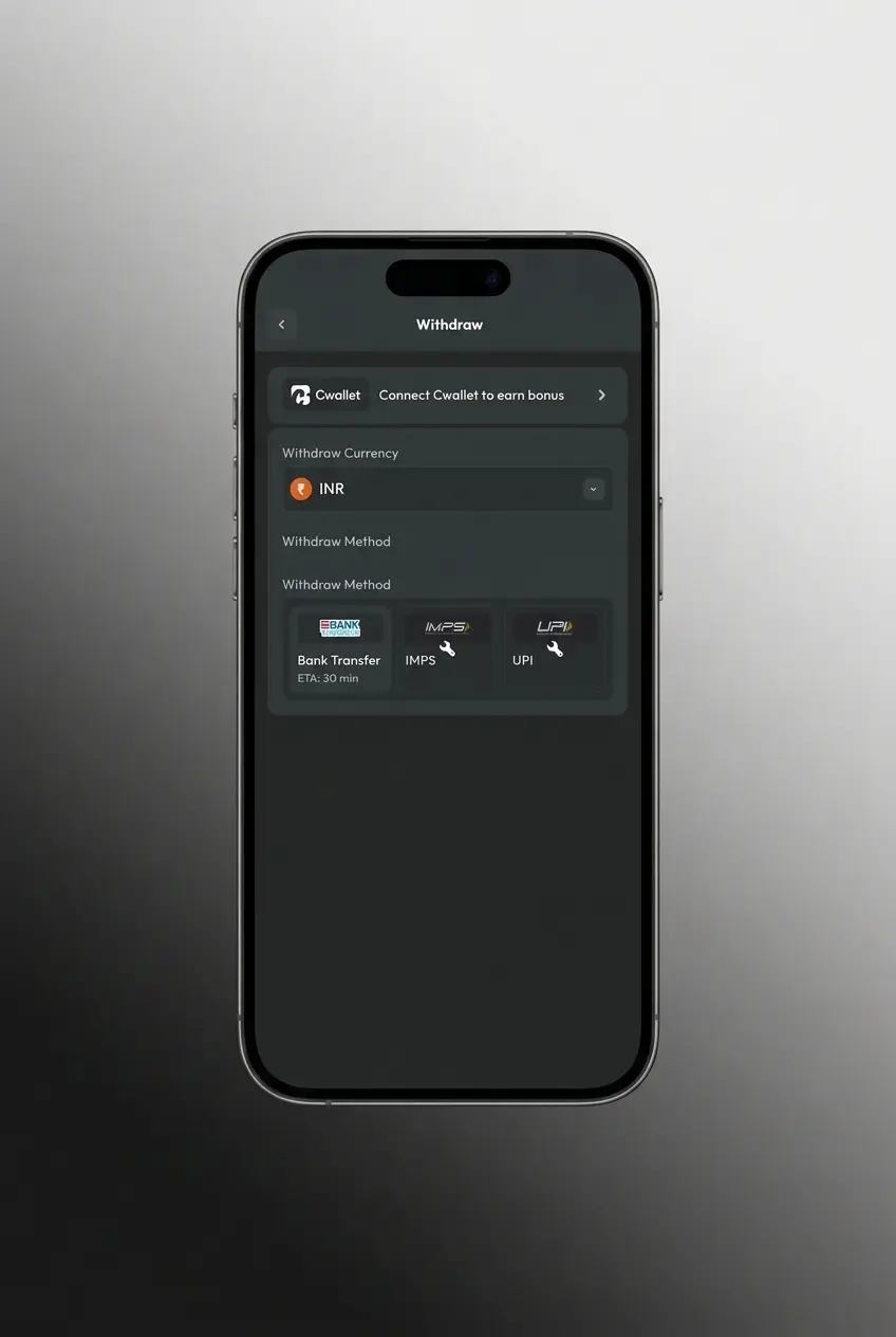 BC Game withdrawal guide showing wallet payout options like UPI, Paytm, bank transfer and crypto